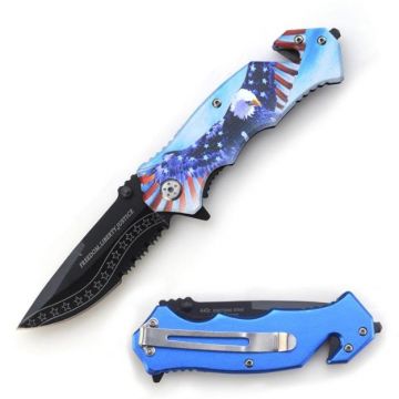"Freedom,Liberty,Justice " USA Tactical Spring Assist Knife 4.5